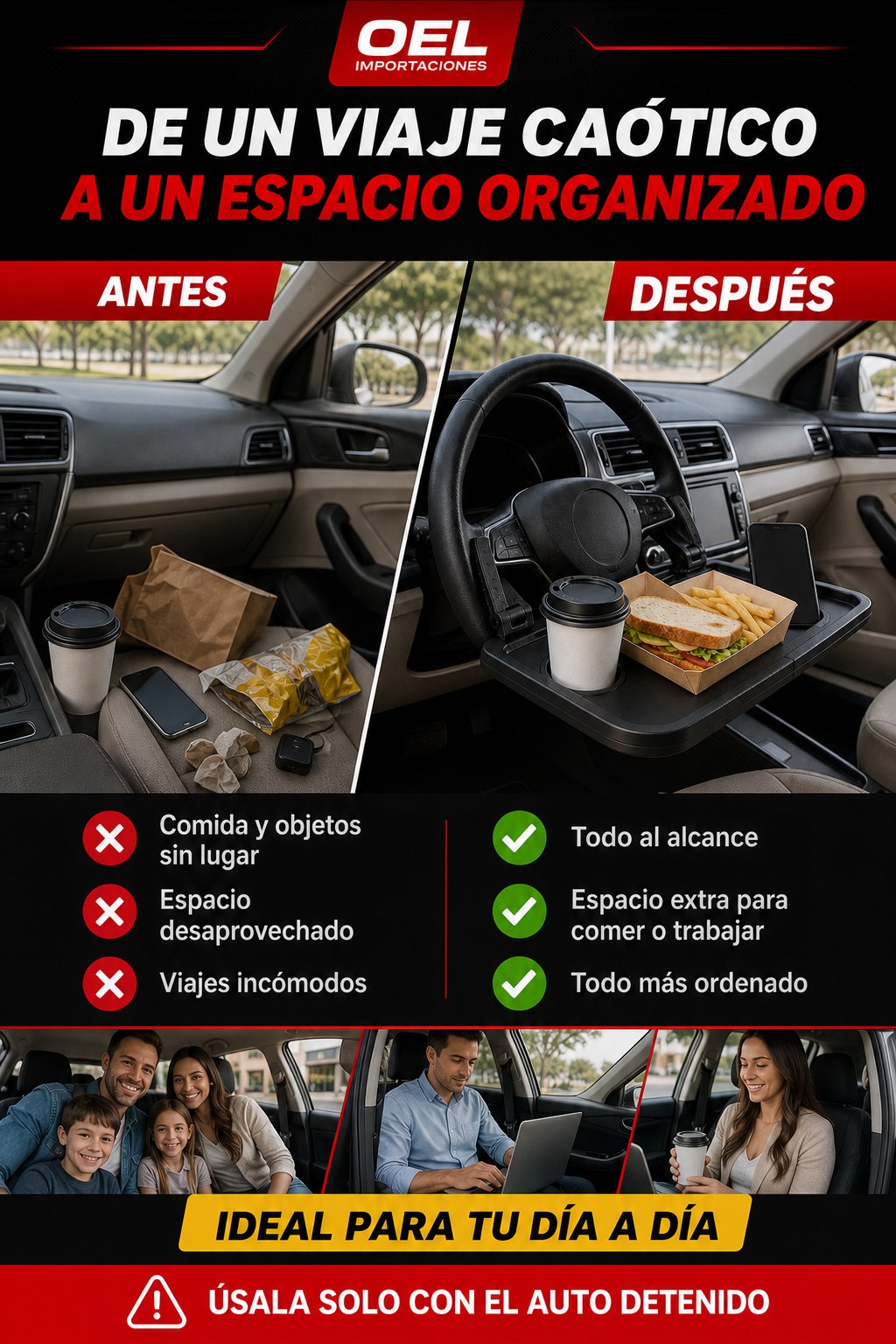 Bandeja multifuncional para auto — sección visual 2