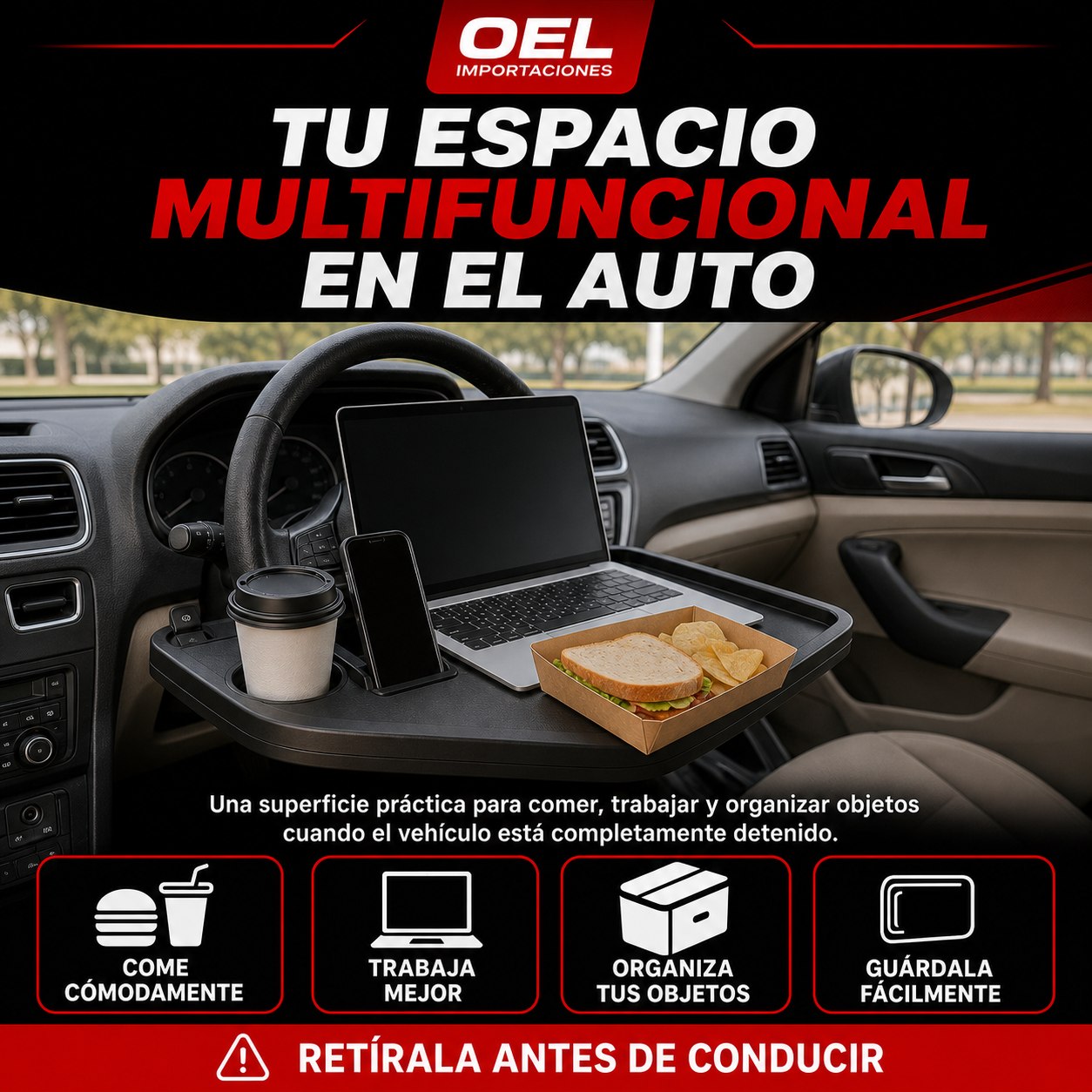 Bandeja multifuncional para auto — sección visual 3